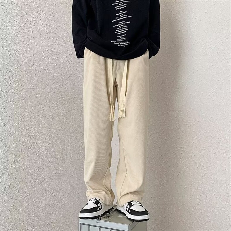 男秋季新款港风休闲裤灯芯绒裤子男秋季ins潮流坠感阔腿裤K762P32,男装休闲裤,星座1116-2