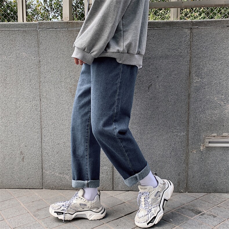 新款港风简约百搭直筒牛仔裤男潮流休闲宽松男女毛边阔腿k68-p35，男装牛仔裤，星座1008-2