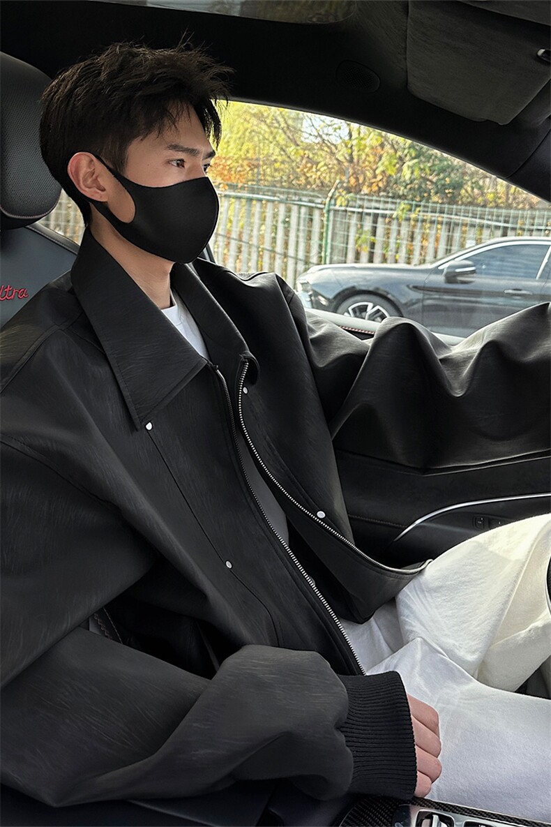 复古翻领皮衣男春季铆钉宽松夹克拼接外套男C61310-TP55不,男装夹克,电商A102