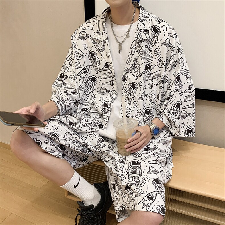 特P45控88-夏装冰丝短袖衬衫短裤休闲套装男生沙滩裤两件套XTZ226,男装T恤,电商B370