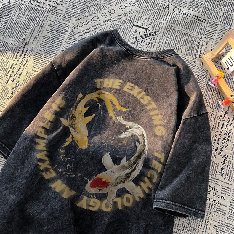 潮牌宽松短袖t恤蜡染美式复古高街水洗做旧517A-2-SX260-P38图片