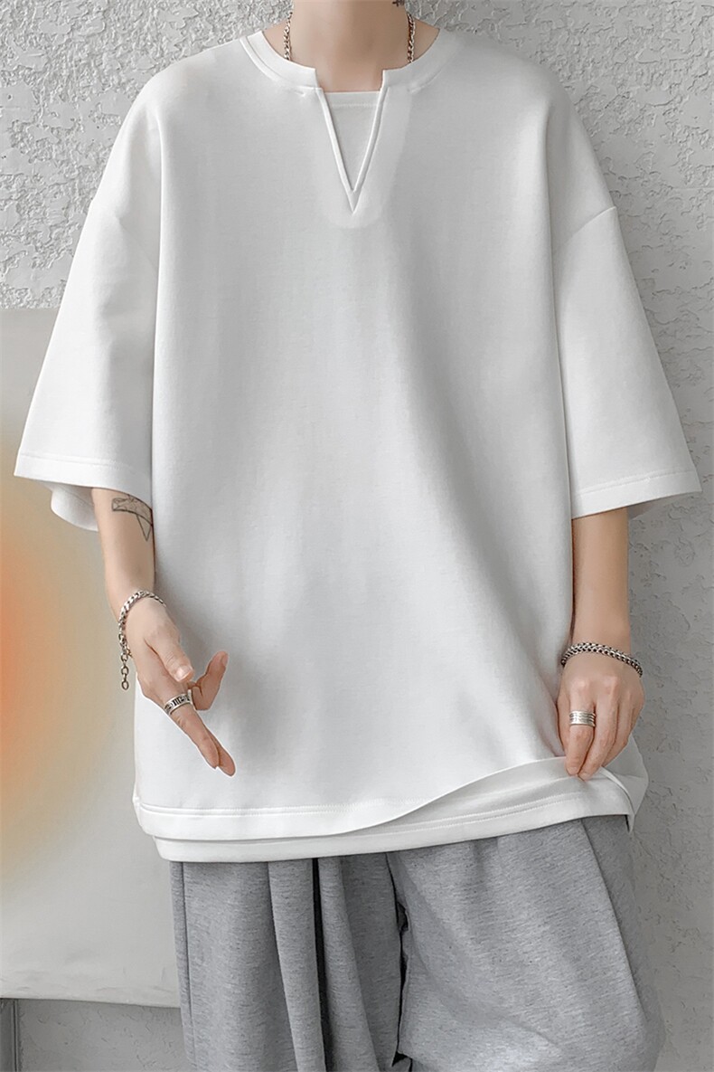 8XL-M特大码短袖男假两件五分袖高品质空气层宽松上衣DX321P35,男装T恤,电商D206-1