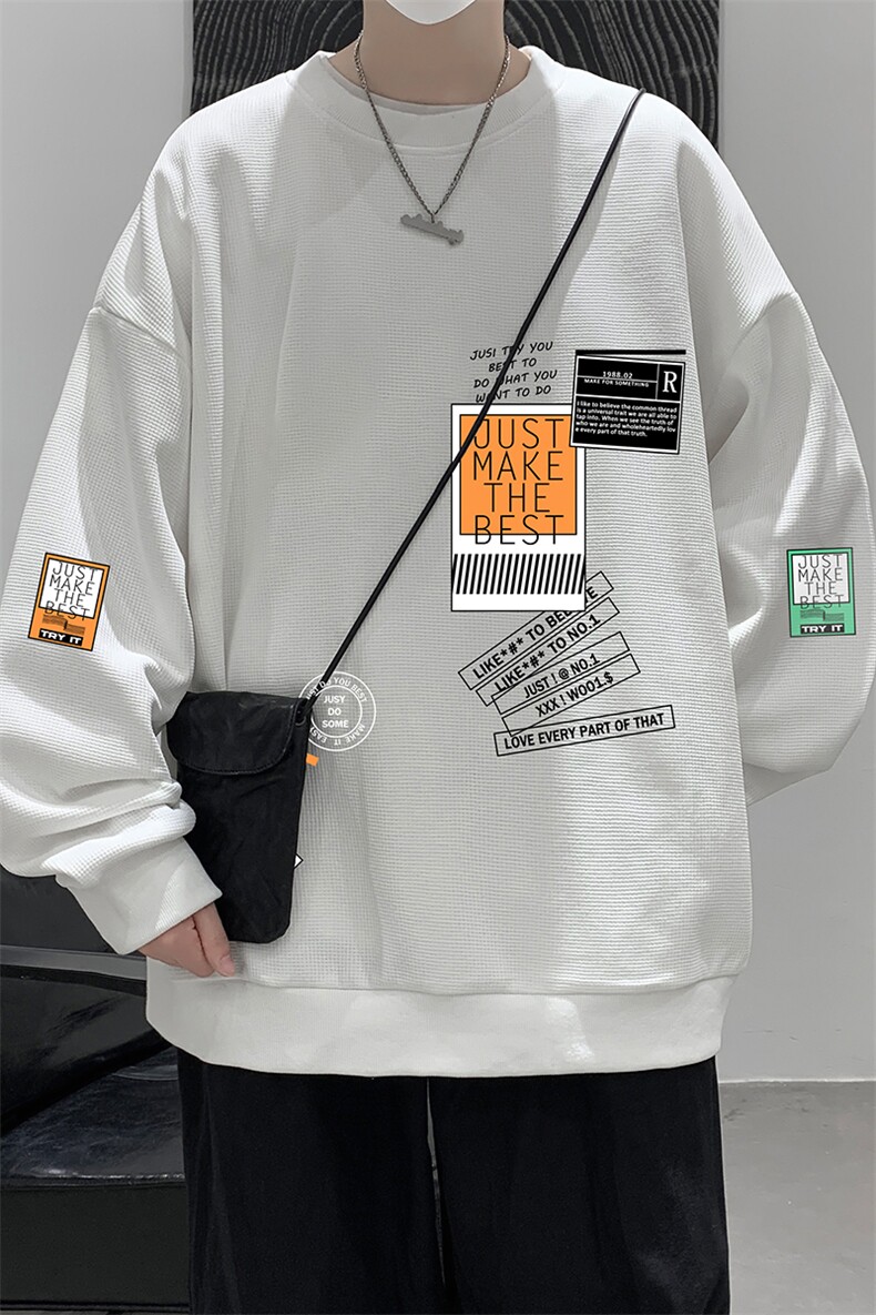 华夫格卫衣圆领卫衣男大码长袖t恤男外套HW76121-P30加绒款-P40,男装卫衣,电商A040
