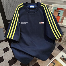 抖音得物高品质二开240克宽松纯棉美式潮牌三条杠织带短袖T恤，男装T恤，电商A486
