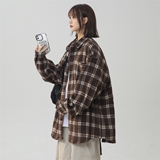 秋季新款复古松弛通勤格子衬衫男女中性风高级长225-2-CS708-P58，男装衬衫，星座225-2