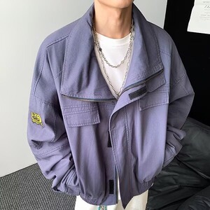 纯色翻领夹克男春秋季2025新款工装外套上衣百搭宽松简约复古休闲图片