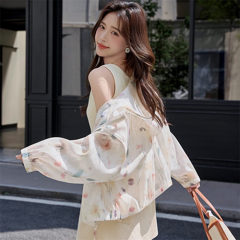 韩版刺绣连帽蕾丝防晒衣女2025春夏新款甜美小个子轻薄洋气短外套,女装短外套,深水步