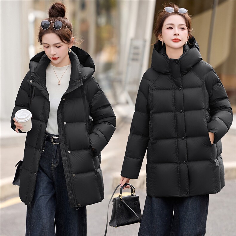 90白鸭绒羽绒服女2025冬季新款中长款连帽加厚宽松保暖羽绒外套,女装羽绒服,沁沁公主