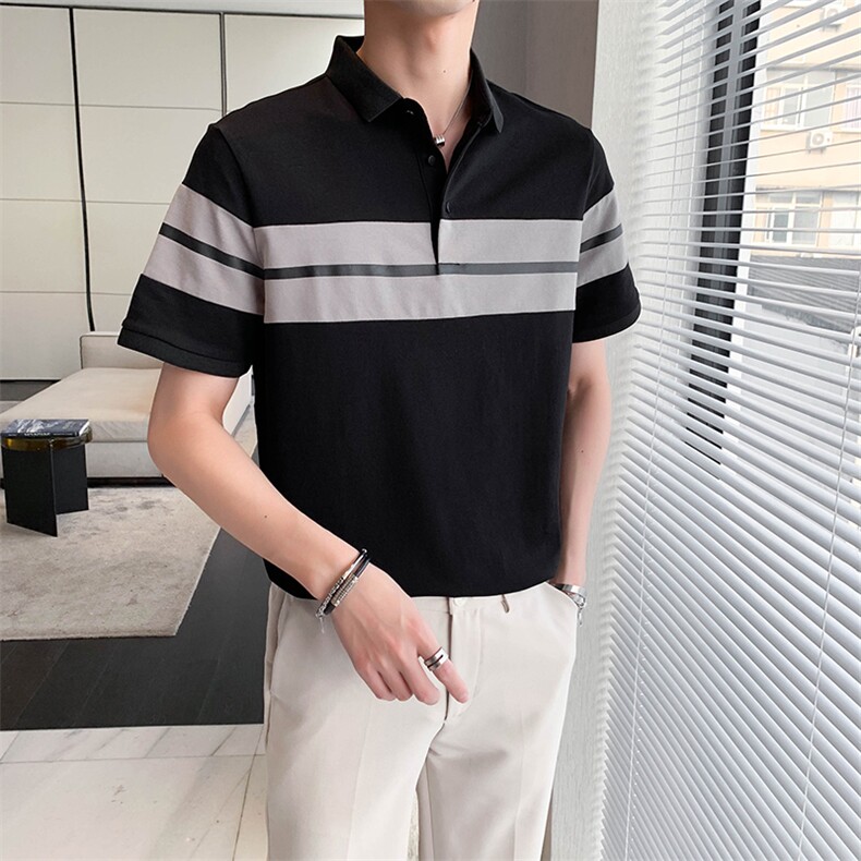 轻熟风休闲拼接撞色韩版短袖tee青年Polo衫PL15/P50特控68图片
