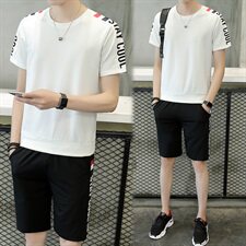 夏装新款精神小伙两件套运动休闲短袖薄T恤短裤套装男TZ，男装T恤，电商A441