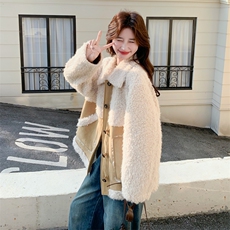 【新款】拼接撞色皮毛一体外套2C131-703-P215K318，女装短外套，2C131