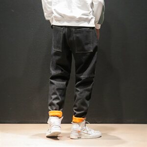 2019冬季新款马切达日系大码宽松加绒加厚男拼接牛仔裤K3071-P50图片