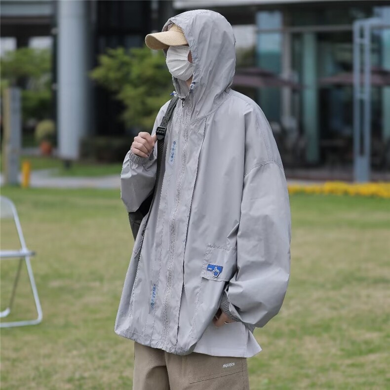 美式潮ins夏季复古宽松黑白立裁拼接防晒连帽薄夹克F915P42,男装夹克,星座1116-2