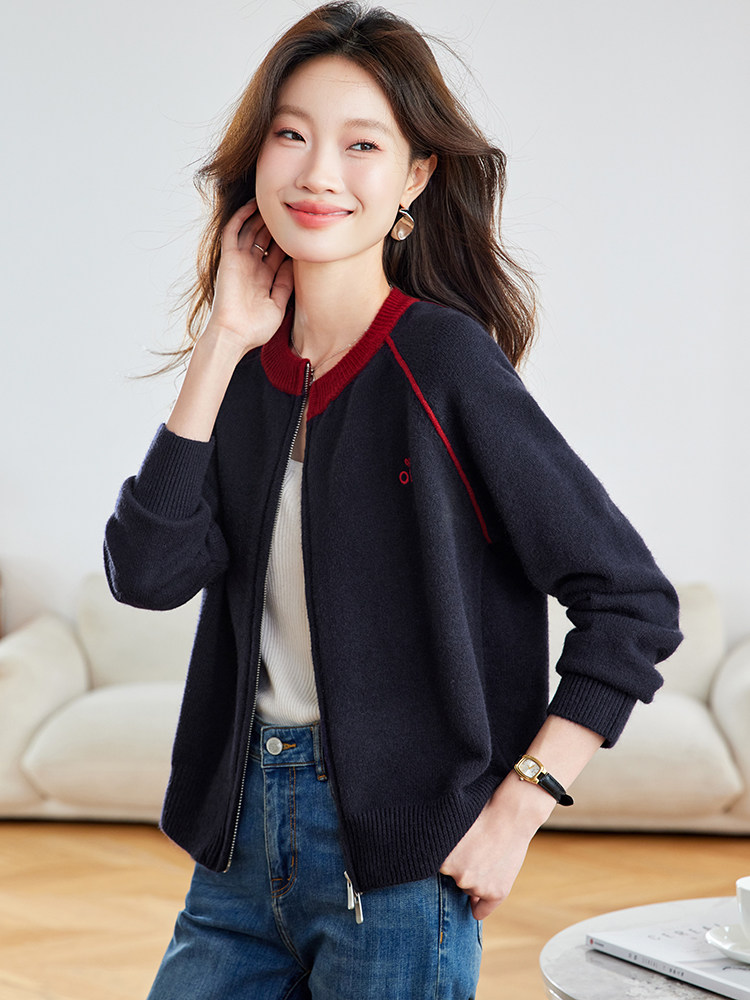 早秋2025新款棒球服针织开衫外套小个子毛衣外搭,女装短外套,时尚风爆