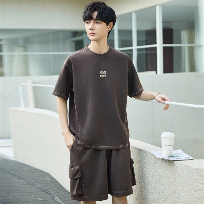 短袖T恤套装男25新款夏季休闲运动服搭配帅气短裤两件套3273-P155,男装休闲套装,电商A355（原A415）