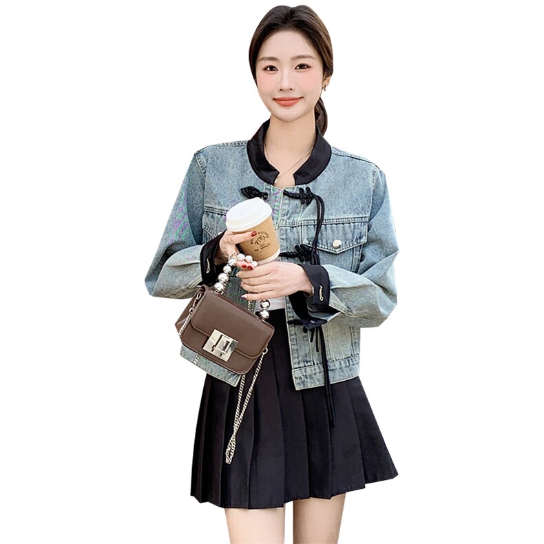 新款风牛仔外套2025春季新中式盘扣短款女外套,女装短外套,2C233