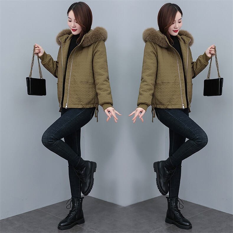欧货提花派克服女2022新款时尚大毛领高级感加绒加厚工装棉衣外套,女装棉衣/棉服,奕薇雅