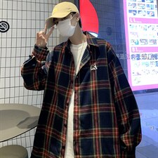 C83潮牌宽松酒红色格子衬衫男女情侣街头流行通勤长袖衬衣薄外套，男装衬衫，星座115A(原星座507）