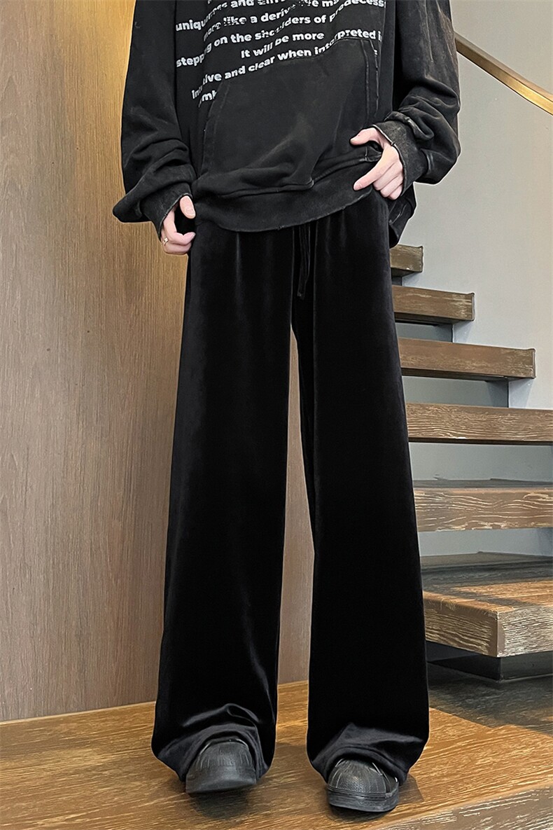 8XL-M加绒美拉德宽松金丝绒阔腿裤垂感拖地裤K993P55加绒65控78,男装休闲裤,电商D206-1