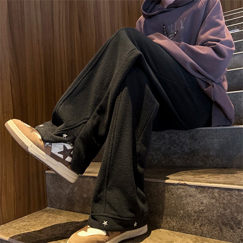 摇粒绒长裤D2272-TP50控价68冬季港风直筒男星星开叉休闲裤,男装休闲裤,电商A102-1