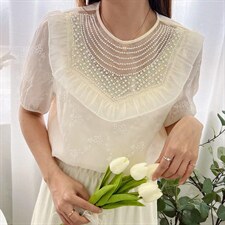珍珠领蕾丝上衣，其它，PURE