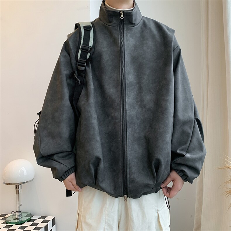 PY9099/P85新款宽松机能风磨砂皮衣皮夹克男休闲百搭痞帅上衣外套,男装夹克,电商A141