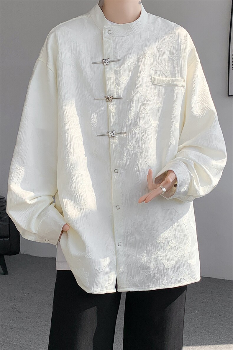 8XL-M特大码新中式蝴蝶扣暗纹长袖衬衫男复古装小众唐装CS509P55,男装衬衫,电商D206-1