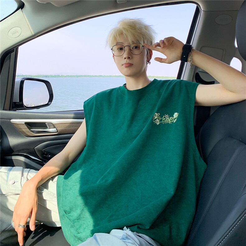 大250克重磅砂洗刺绣天丝棉冰丝坎肩背心T恤JF507特P35控55,男装T恤,电商A422-1