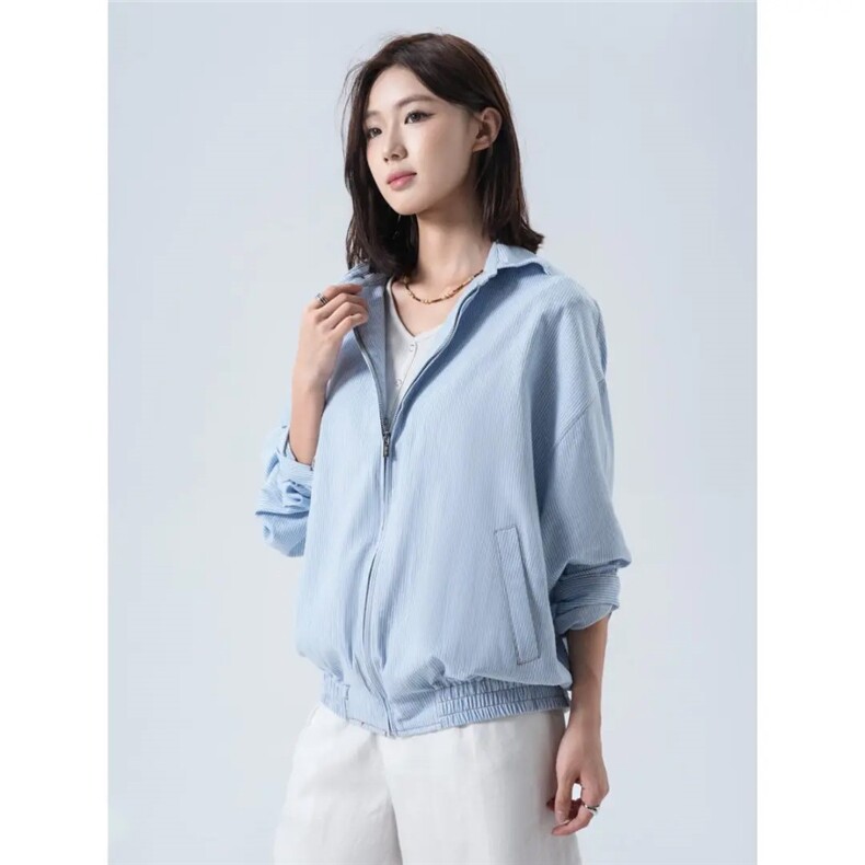 C188-尺码S-2XL-特P43--欧若风松弛极简轻薄蓝白条纹衬衫外套,男装衬衫,星座1811B