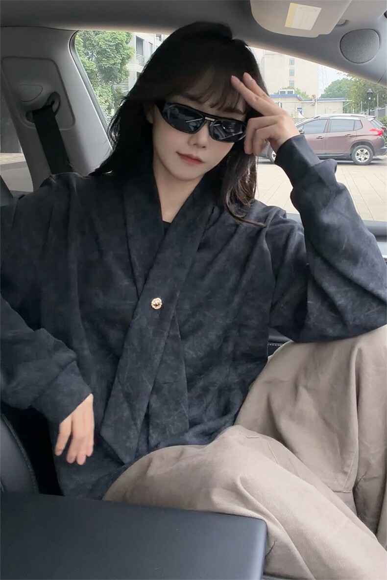 学院风自带领带cleanfit长袖卫衣扎染纯色上衣常规P49加绒P59,男装卫衣,电商B319