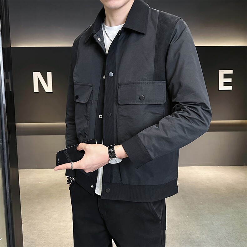 加棉加厚夹克外套男2025新款秋冬季拼接潮牌A313-89601-P145,男装夹克,电商A313