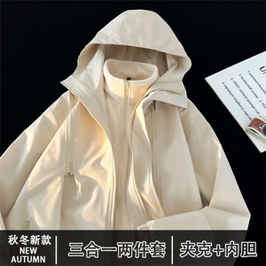 三合一户外秋冬加绒内胆多拉链冲锋衣男夹克两件套JK016+D01 P-80图片