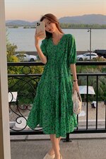 2021新款女装简约A字裙中长款连衣裙V领，女装连衣裙，阿菲诺依