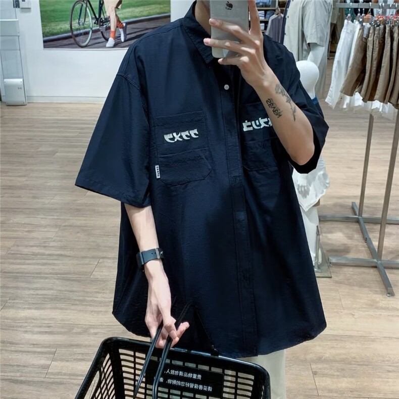 短袖衬衫男高级感港风工装外套夏季薄款痞帅设计小众衬衣C4030P30,男装衬衫,星座1116-2