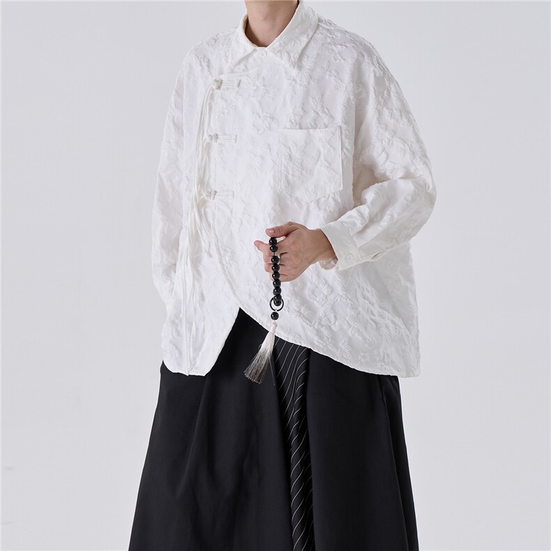 2026春装新款风盘扣长袖衬衫民族风提花工艺A057-2537-P60，男装民族服装，电商A057B
