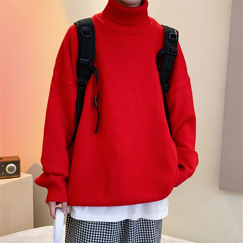 M02港风18色秋冬高领毛衣男潮流宽松针织衫休闲线衣纯色打底衫图片