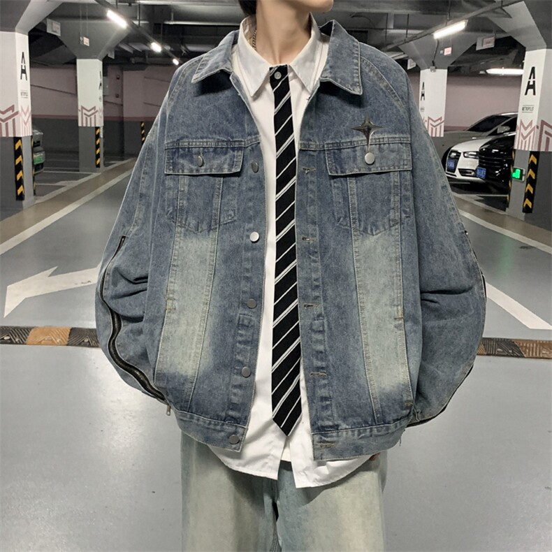 美式休闲拉链设计感牛仔外套男港风潮牌上衣韩版夹克JK0226-P73图片