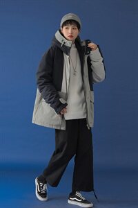 20年冬季新款撞色拼接连帽学院风羽绒服含DS-B293-Y782-P245图片