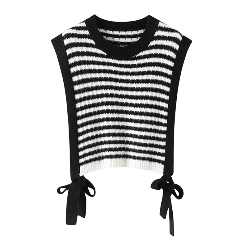 秋款简约条纹马甲经典百搭无袖针织背心显瘦气质女装外套，女装马甲，佰米娇羊绒