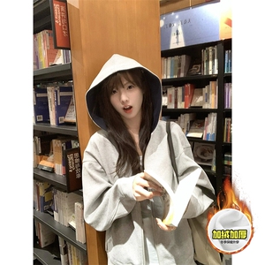 480G重磅加绒硬挺boxy男女秋冬美式高街结构双面连帽卫衣开衫外套图片