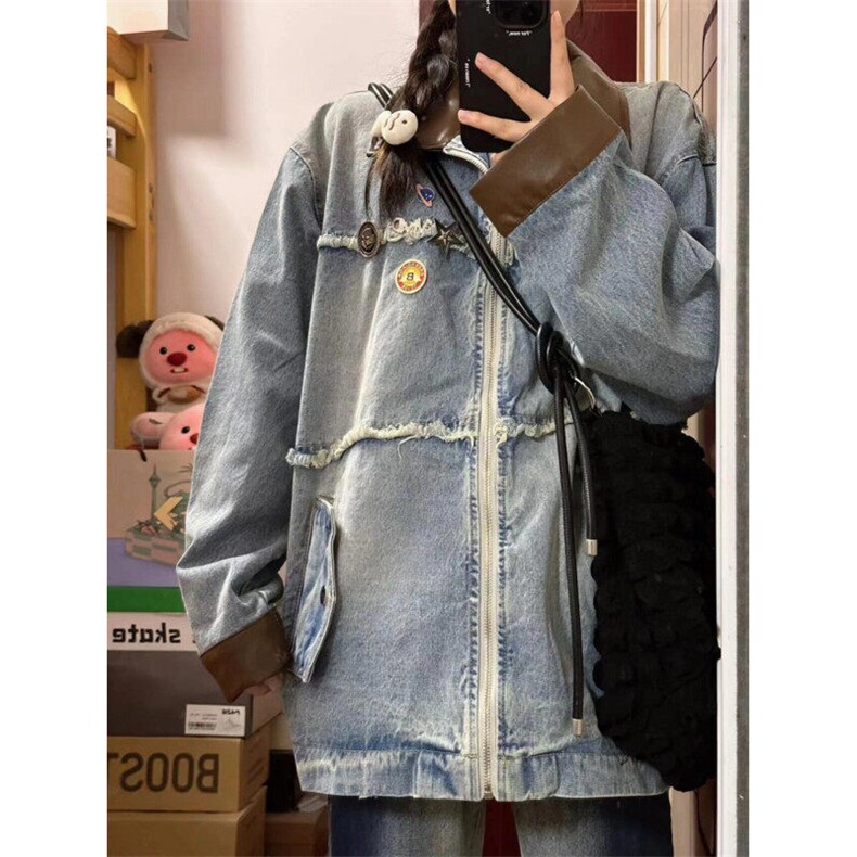 【有货】8086CC-特P79浅蓝色毛边牛仔外套男女款设计感翻领夹克,男装工装外套,星座1007（原301D）