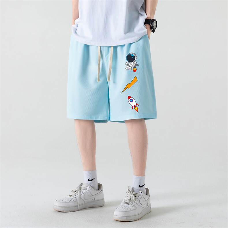 HD74165-P22 华夫格短裤男大码宽松五分裤男直筒中裤图片