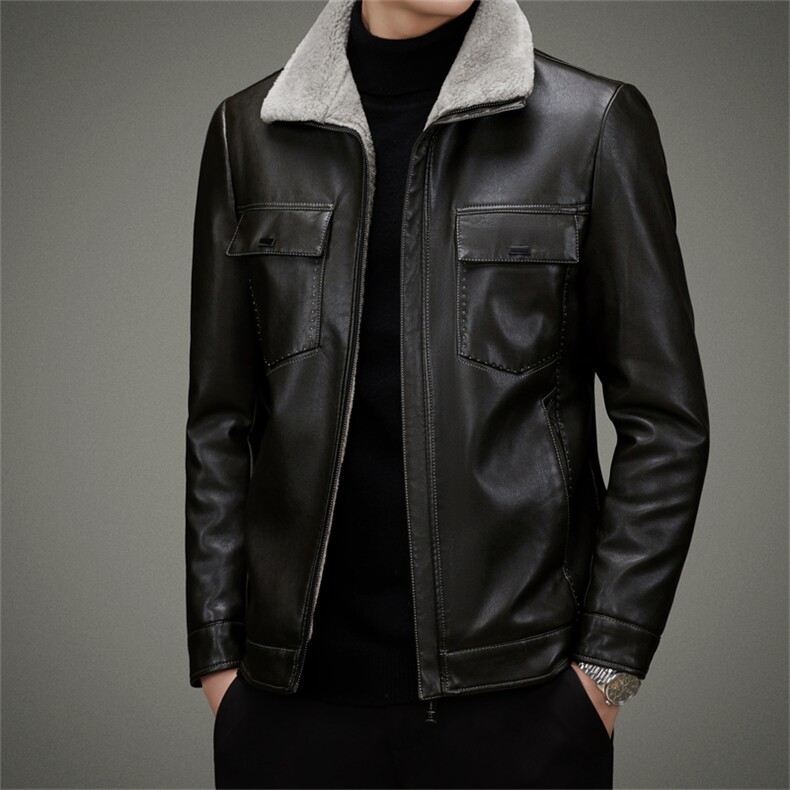 AW2201钱塘2020-3中年男士秋冬季厚款新款商务休闲皮衣外套P190,男装皮衣,钱塘207-3