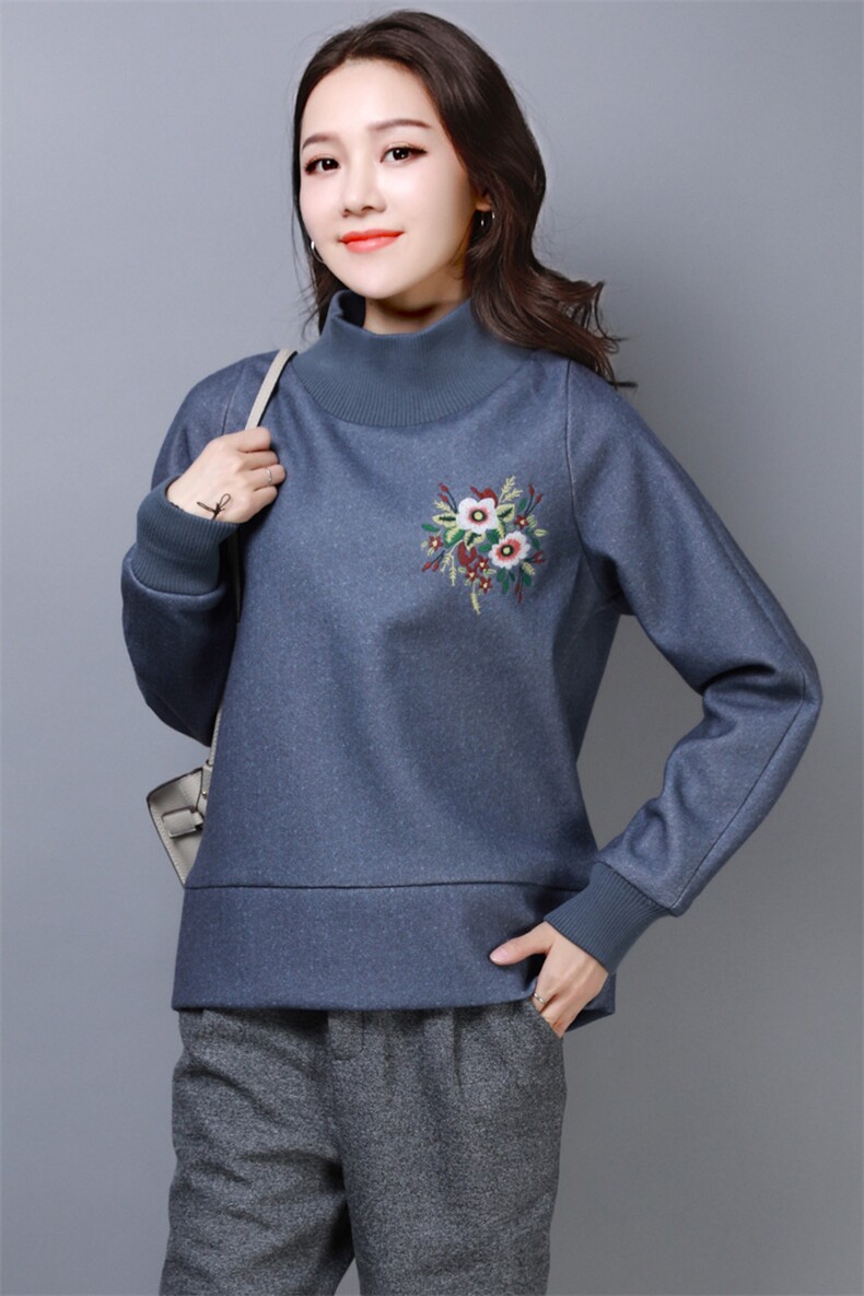 冬季绣花呢料上衣气质优雅休闲新款复古简约保暖舒适,女装卫衣/绒衫,奕阳依阁
