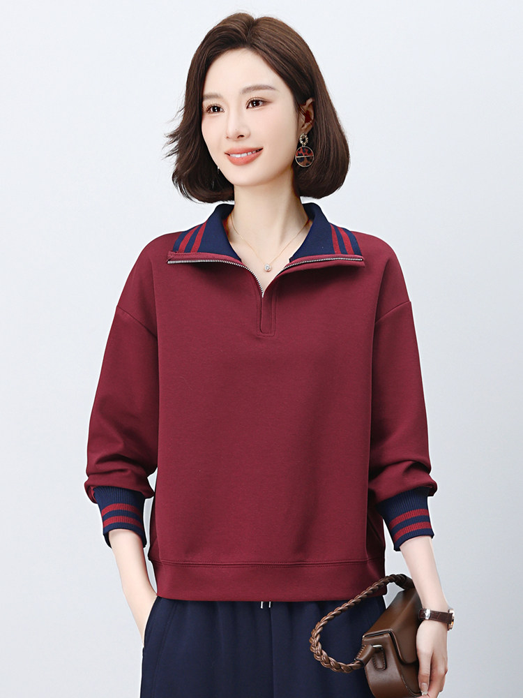长期有货立领卫衣女2026年春秋新款洋气小个子半拉链条纹休闲上衣,女装卫衣/绒衫,璐依舞