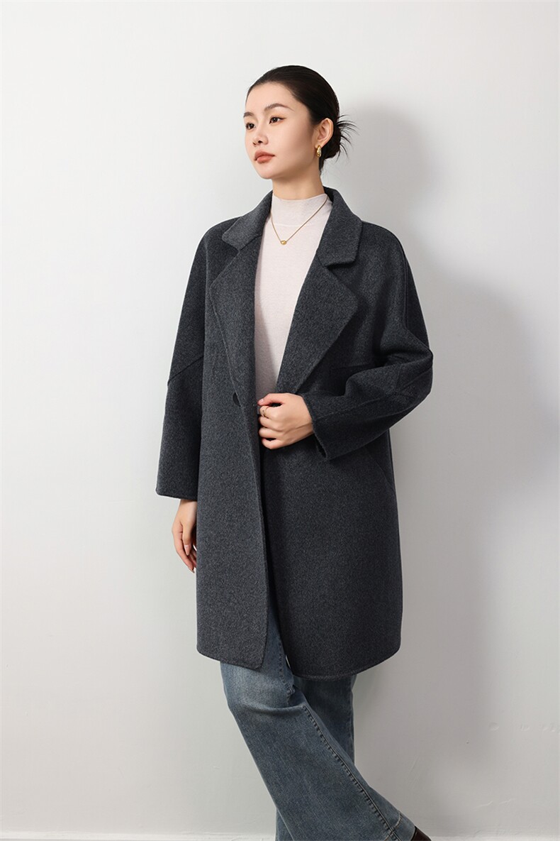 时尚百搭羊毛女士双面呢大衣秋冬必备显瘦气质外套,女装双面呢大衣,岳达羊绒