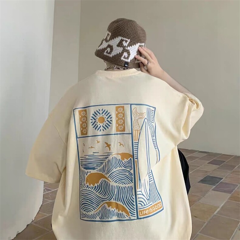 网络图纯棉220g五分袖日系五分袖t恤男后背印花圆领t恤男夏季新,男装T恤,星座715-4