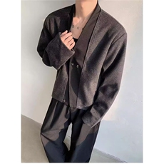 春季老钱风双扣开衫混纺毛边短款西服毛呢外套复古雅痞呢子西装潮，男装西服，星座506A