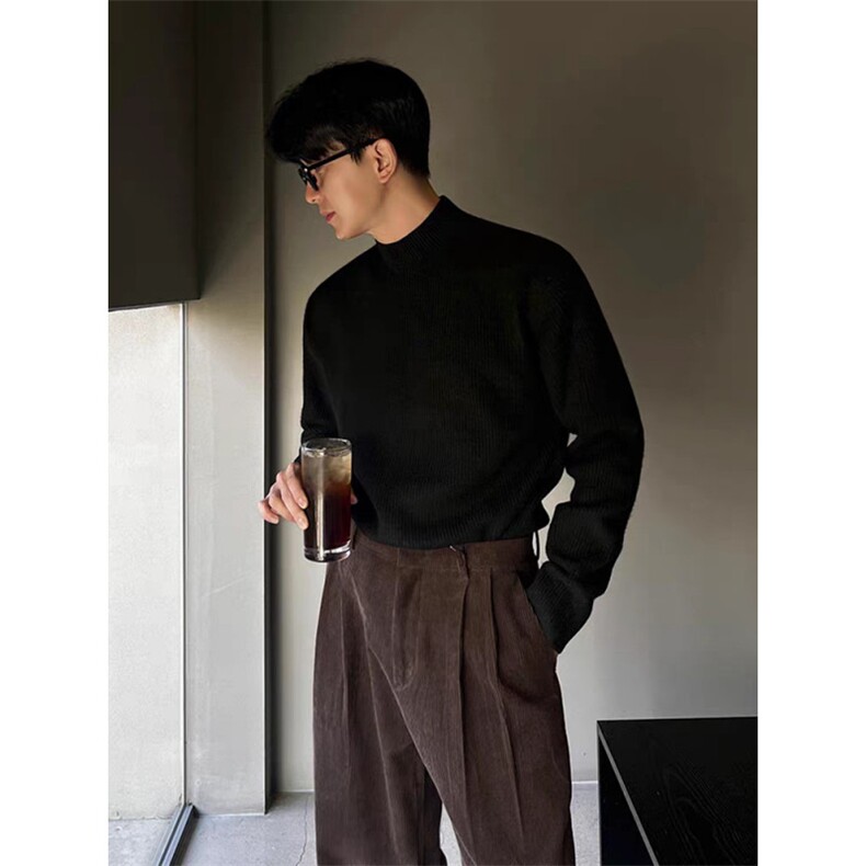 复古毛衣男高级感半高领休闲针织衫潮流韩系小众内搭LM8288-P53图片