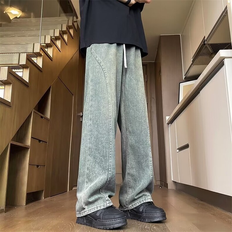 复古牛仔裤男春季潮牌宽松高街水洗直筒裤休闲阔腿裤NR521,男装牛仔裤,星座1116A-1（原606A）